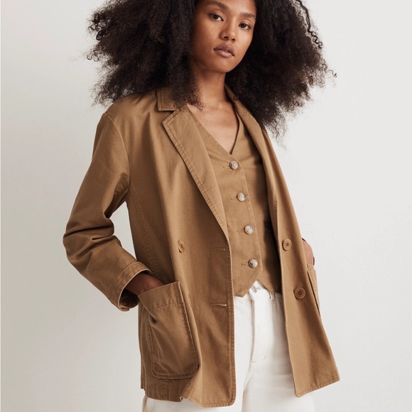 Madewell Crossover Blazer in Regenerative Chino - Tan Khaki Small